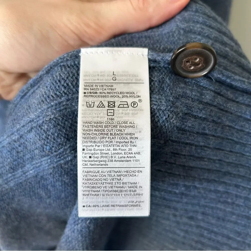 Banana Republic Pierro Wool Henley Sweater Light Blue Heather Large Classic